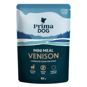 PrimaDog Mini Meal Szarvas szószban Alutasakos nedves kutyatáp 85 g